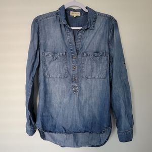 Cloth & Stone 100% Tencel‎ Blue Denim V Neck Classic Casual Blouse Top S